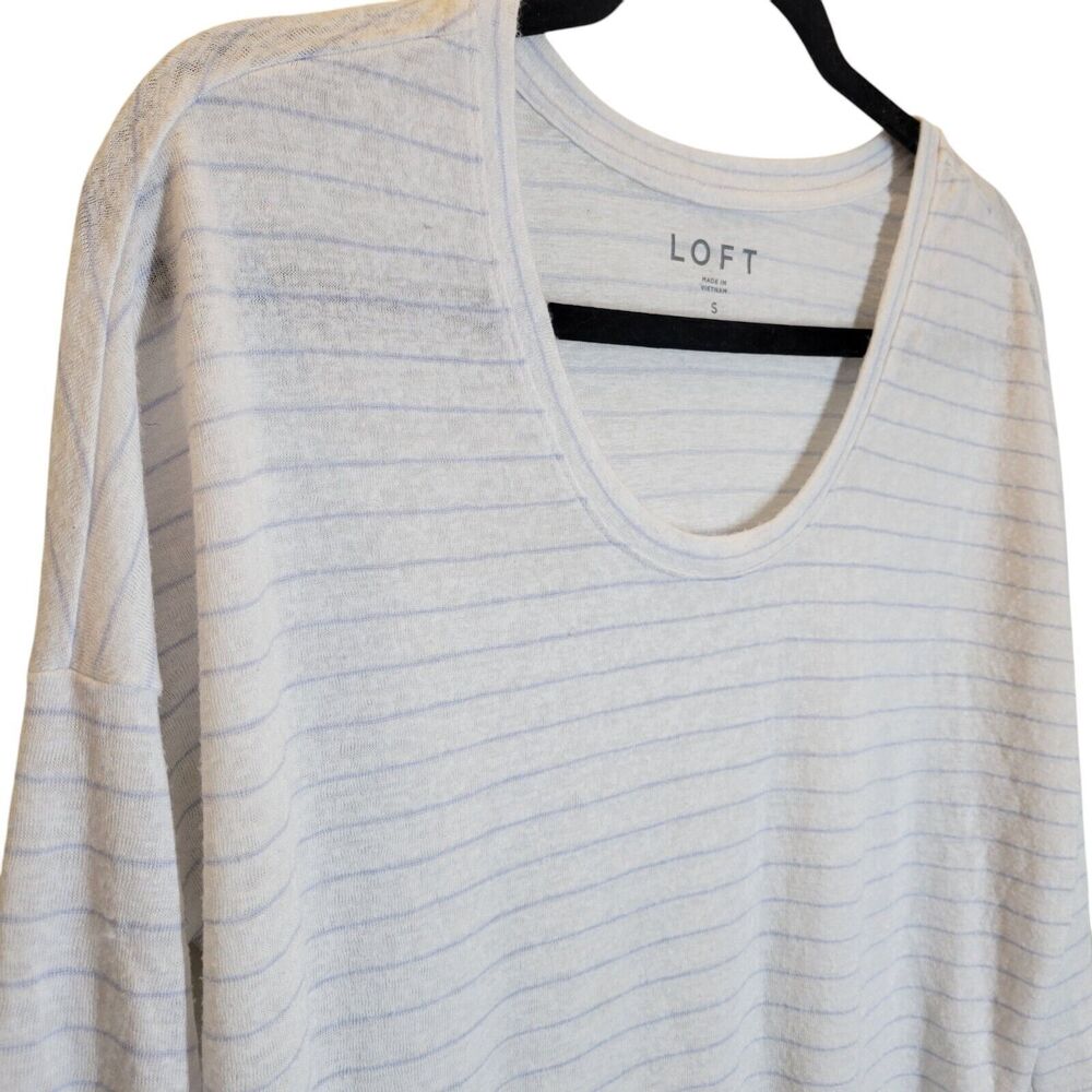 Ann Taylor LOFT Womens Sz S White Blue Striped 3/4 Sleeve Blouse - Picture 3 of 11